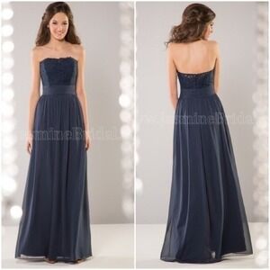 B2 Jasmine Navy Lace Bodice Strapless Chiffon Gown Formal Dress Prom Size 14